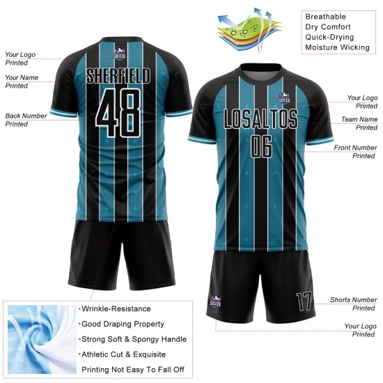 Panther Sports Sublimation Uniform Soccer Line Blue-White Pinstripe Custom Jersey Black