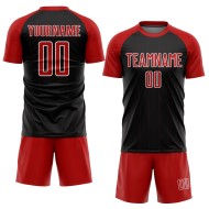 Custom Jersey Uniform Soccer Pinstripe Red-White Black Sublimation