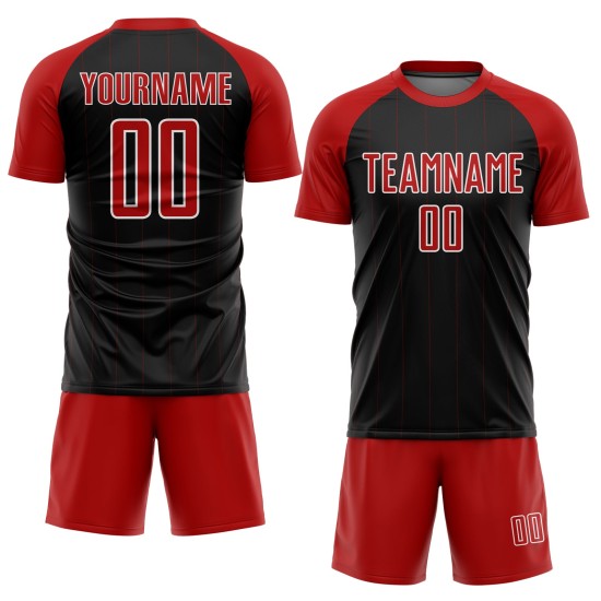 Custom Jersey Uniform Soccer Pinstripe Red-White Black Sublimation