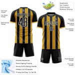 Uniform Sublimation Black Line Soccer Sports Custom Pinstripe Gold-White Jersey
