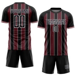 Sublimation Custom Jersey Pinstripe Line Black Soccer Burgundy-White Sports Uniform