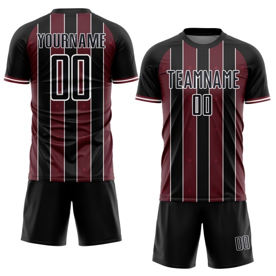 Sublimation Custom Jersey Pinstripe Line Black Soccer Burgundy-White Sports Uniform