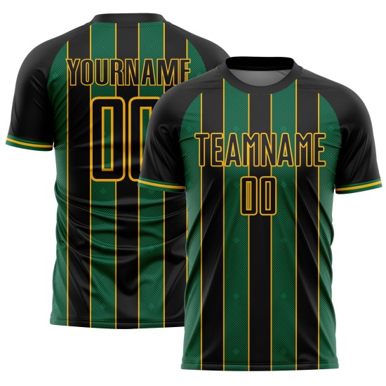 Sports Uniform Black Kelly Soccer Custom Jersey Pinstripe Line Green-Gold Sublimation