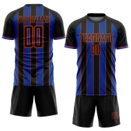 Blue-Orange Sublimation Uniform Thunder Jersey Pinstripe Sports Black Soccer Line Custom