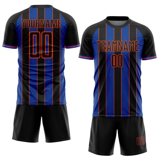 Blue-Orange Sublimation Uniform Thunder Jersey Pinstripe Sports Black Soccer Line Custom Blue-Orange Sublimation Uniform Thunder Jersey Pinstripe Sports Black Soccer Line Custom
