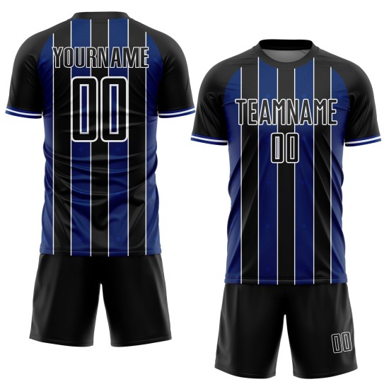 Black Uniform Royal-White Soccer Sports Custom Line Pinstripe Sublimation Jersey