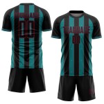 Black Custom Jersey Teal-Crimson Sports Uniform Sublimation Line Soccer Pinstripe