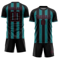 Black Custom Jersey Teal-Crimson Sports Uniform Sublimation Line Soccer Pinstripe