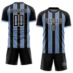 Uniform Custom Soccer Jersey Line Black Pinstripe Sports Light Sublimation Blue-White