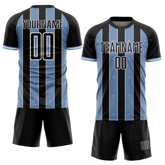 Uniform Custom Soccer Jersey Line Black Pinstripe Sports Light Sublimation Blue-White