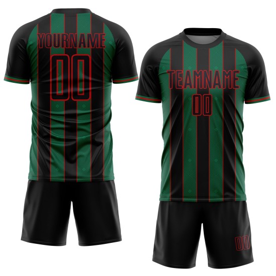 Custom Pinstripe Soccer Uniform Sublimation Kelly Jersey Sports Green-Red Line Black