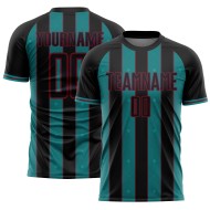 Black Custom Jersey Teal-Crimson Sports Uniform Sublimation Line Soccer Pinstripe