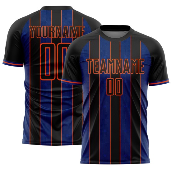 Royal-Orange Jersey Black Uniform Sports Sublimation Pinstripe Custom Soccer Line