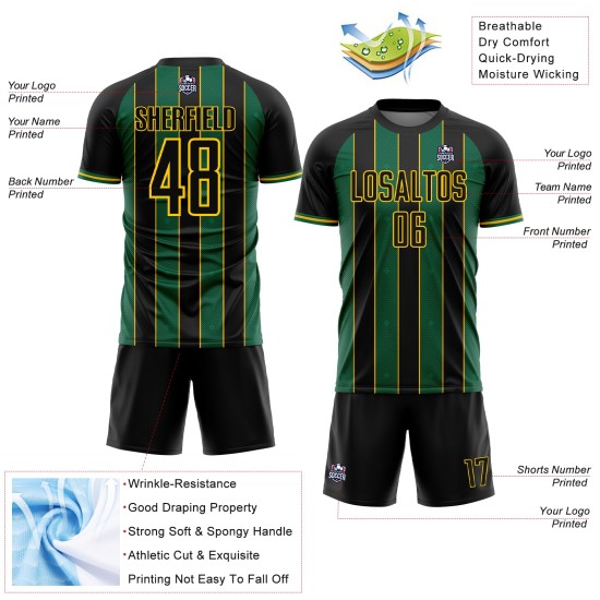 Sports Uniform Black Kelly Soccer Custom Jersey Pinstripe Line Green-Gold Sublimation
