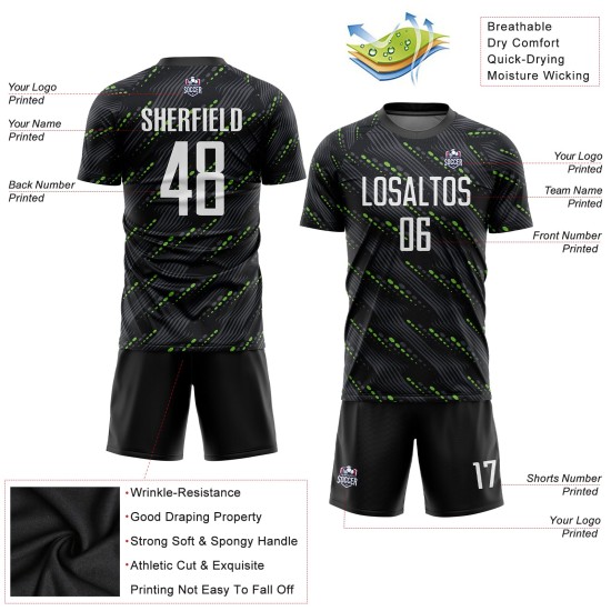 Sublimation White-Kelly Green Soccer Jersey Uniform Custom Black