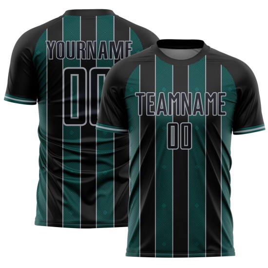 Line Black Sublimation Sports Jersey Soccer Green-Gray Pinstripe Uniform Midnight Custom