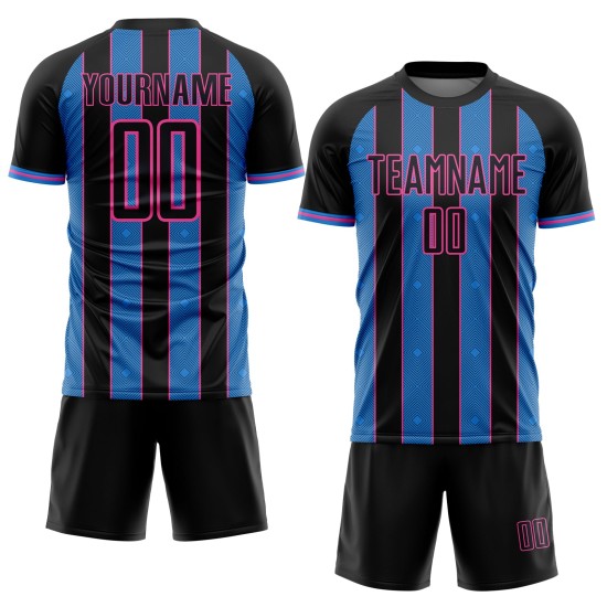 Uniform Jersey Powder Blue-Pink Black Line Pinstripe Custom Sublimation Sports Soccer Uniform Jersey Powder Blue-Pink Black Line Pinstripe Custom Sublimation Sports Soccer
