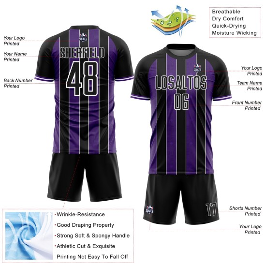 Jersey Uniform Sports Sublimation Pinstripe Line Soccer Custom Black Purple-White